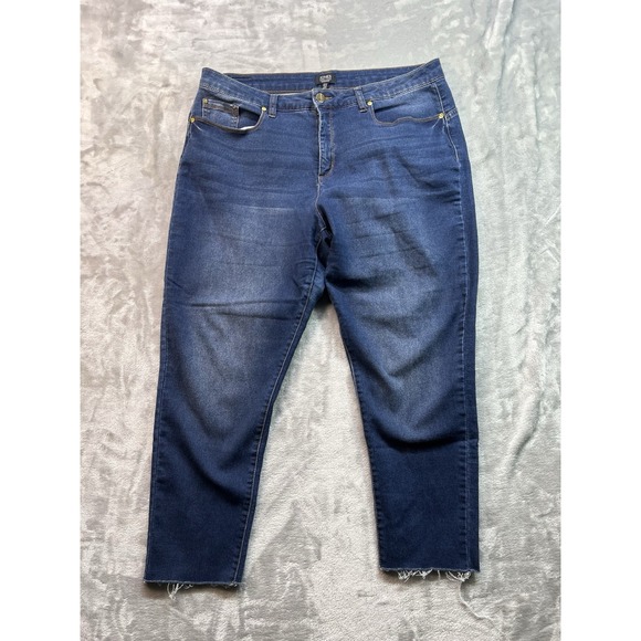 Jones New York Womens Plus Sz 16 Blue Jeans Skinny Ankle Dark Whiskered Stretch - Picture 1 of 12